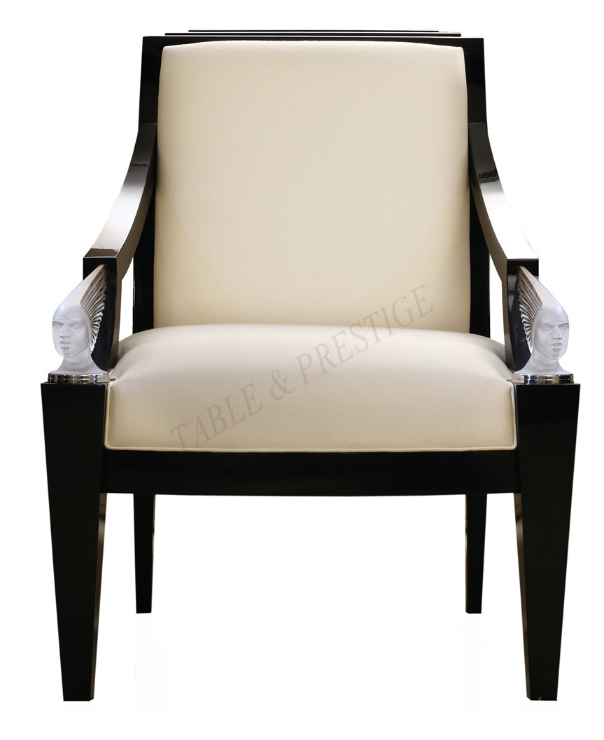 Victoire fauteuil Black lacquered &amp; ivory silk and Clear crystal - Lalique